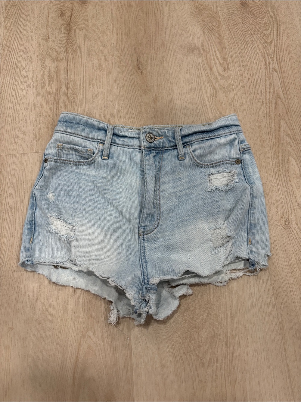 Abercrombie & Fitch Light Wash Distressed Denim Shorts